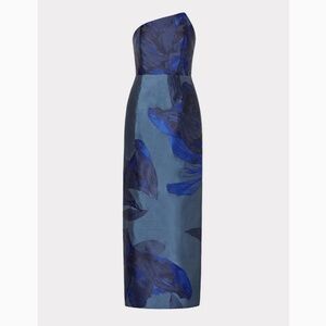 MILLY Blue Asymmetrical Forecast Jacquard Maxi Dress